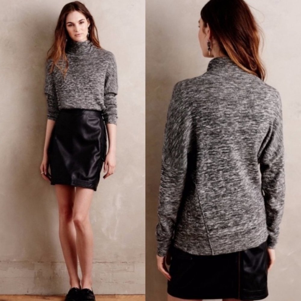 Anthropologie Moth‎ Annona Wool Blend Turtleneck Sweater Heathered Grey Size XS - Picture 2 of 11